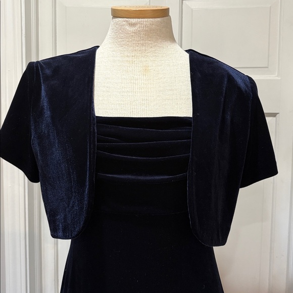 Vintage navy blue velvet sleeveless maxi dress with jacket size 6 - Picture 2 of 12